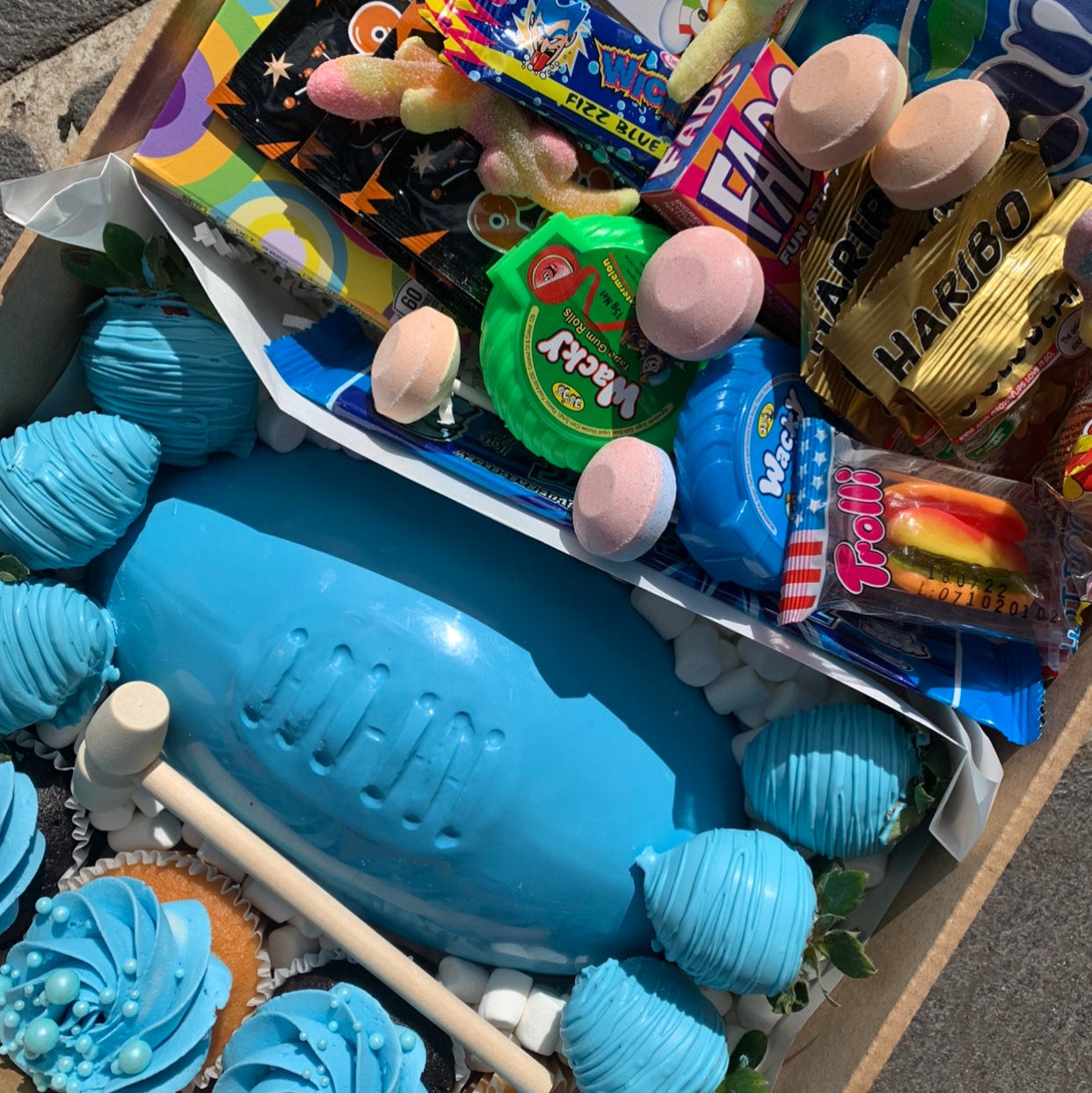 BLUE DAD FOOTY WITH A SIDE OF LOLLIES